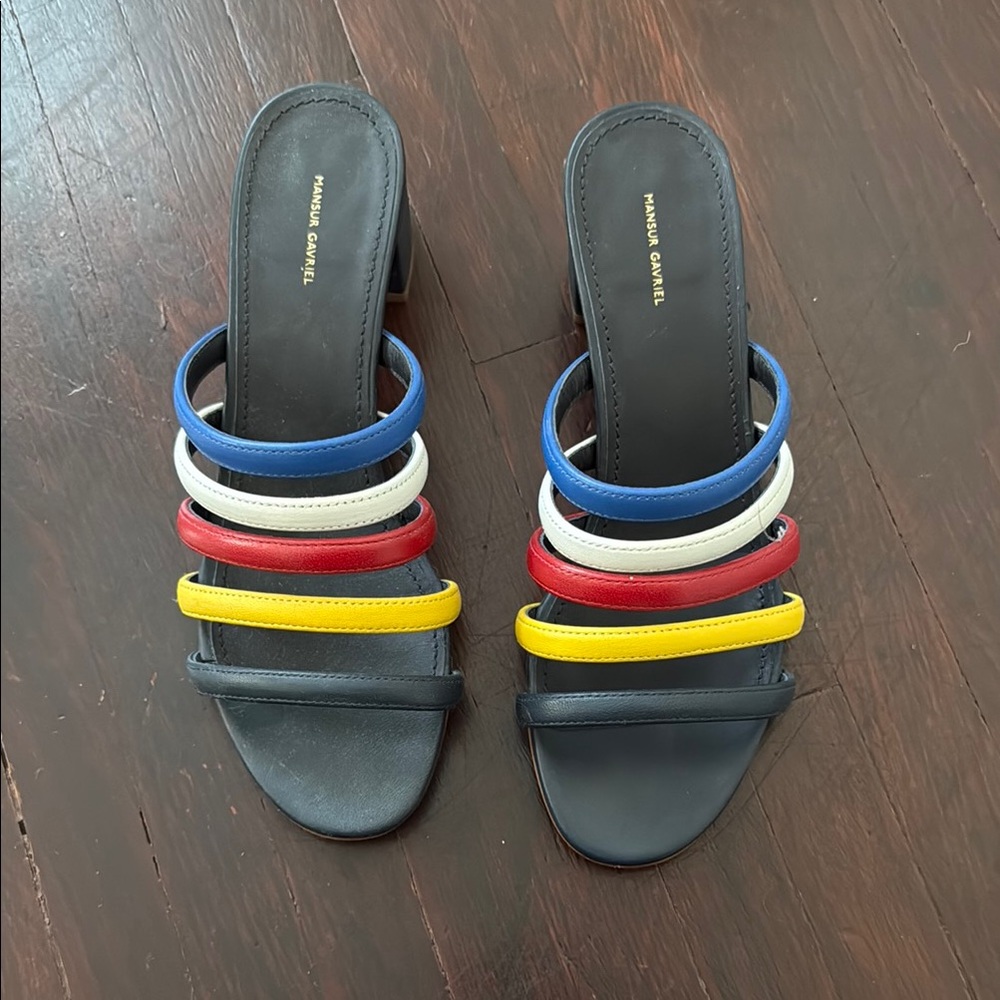 Mansur Gavriel Blue and Red Mules & Clogs